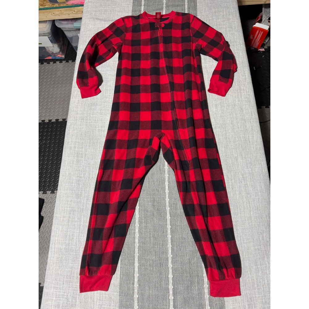 Jammies for Your Families Buffalo Plaid Fleece One Piece Pajamas Kids Size 7 8